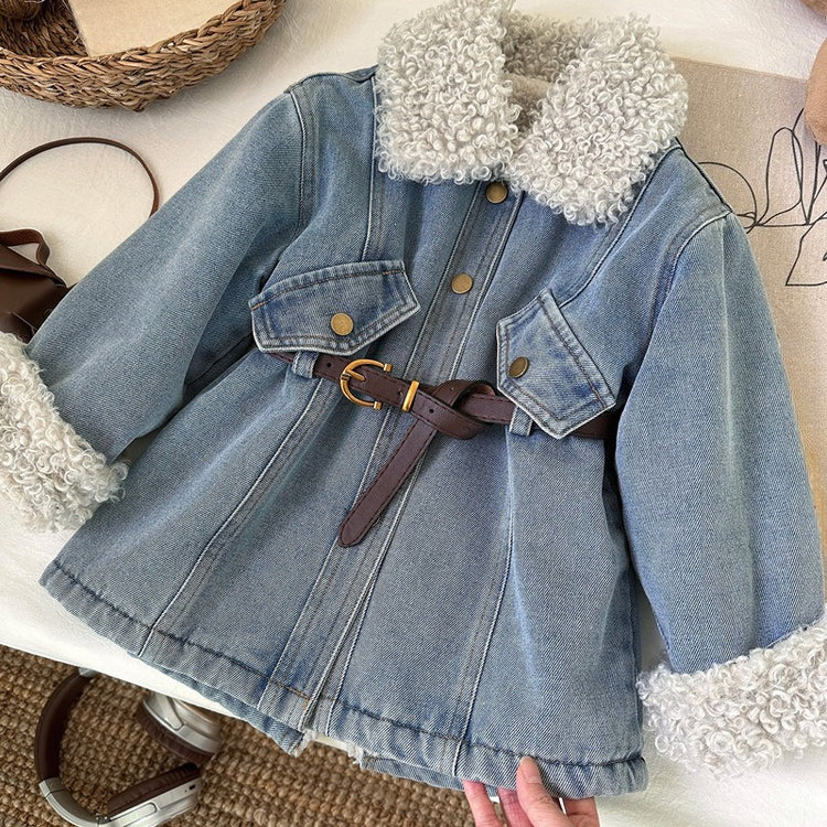 Girls New Winter Warm Soft Denim Jacket