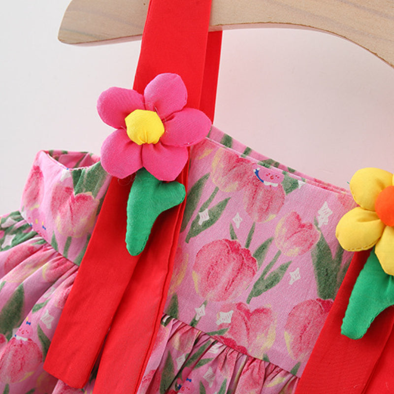 Baby Girl Tulip Print Suspender Sweet Dress