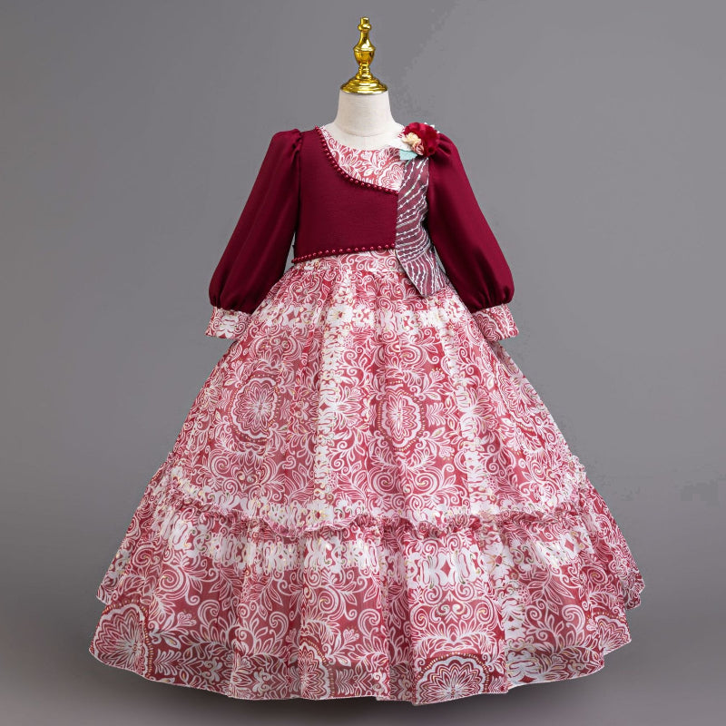 Girl's Long-sleeved Birthday Dress Girl's Festival Party Princess Dress