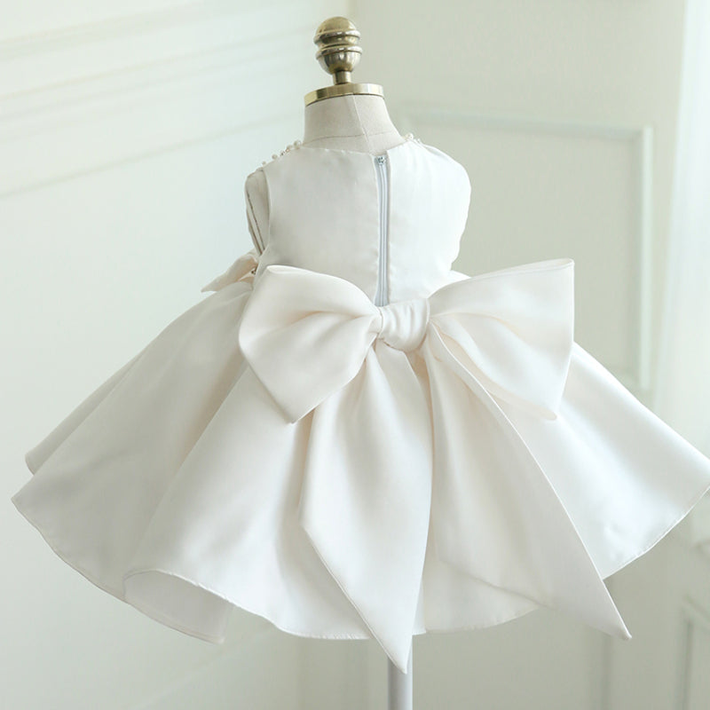 Toddler Birthday Party Wedding Baptism Dresses Bow Bead Princess Dress