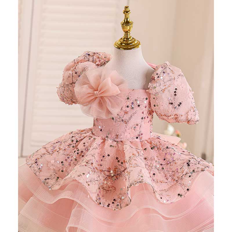 Girls Birthday Dress Girls Pink Sequin Princess Dress Children's Party Dress