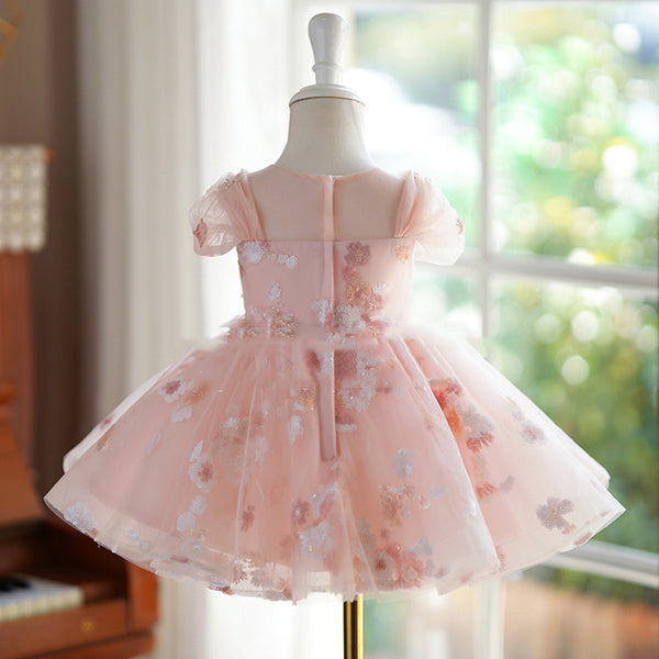 Elegant Baby Girls Pink Sequined Puff Princess Dress Toddler Flower Girl Dress