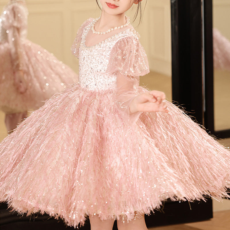 Elegant Baby Girls Pink Beauty Pageant Sequin Dress Toddler Birthday Dress