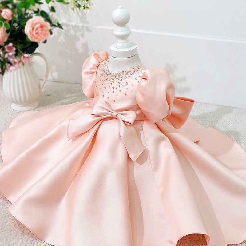 Baby Girl First Communion Dress Back Bow Zipper Princess Dress