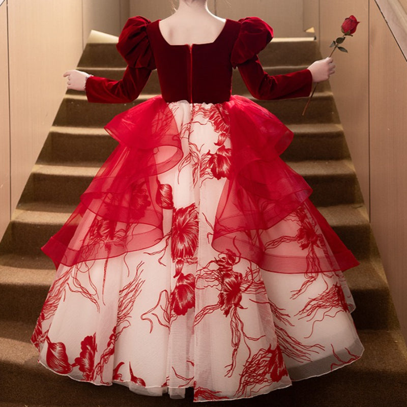 Girls' Birthday Dress Girls' Red Christmas Dress Children's Ball Dress