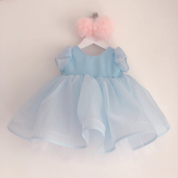 Cute Baby Girl Light Blue Bow Baby Romper
