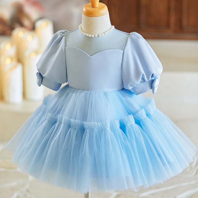 Girls Birthday Blue Dress Summer Flower Girl Princess Dress