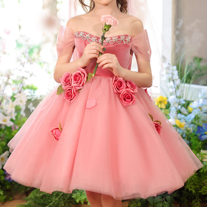 Pink Girls Birthday Dress Flower Girl Princess Dress