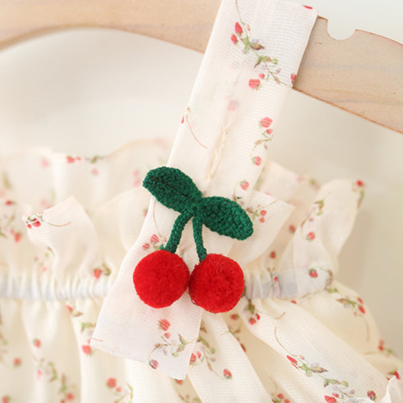 Girls Summer Sleeveless Cherry Chiffon Camisole Princess Dress