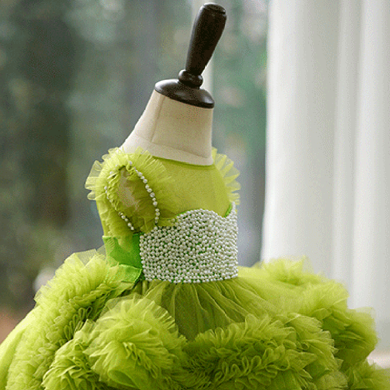 Elegant Baby Girls Green Sleeveless Sequin Tail Birthday Princess Dress Toddler Beauty Pageant Dress