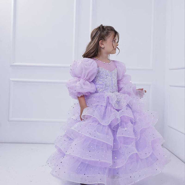 Flower Girl Dress Children Easter Dress Party Dress Purple Sequins Puffy Princess Communion Dress