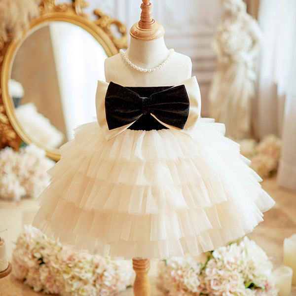 Elegant Baby Contrast Bow Formal Dresses Toddler Birthday Costume Princess Dress