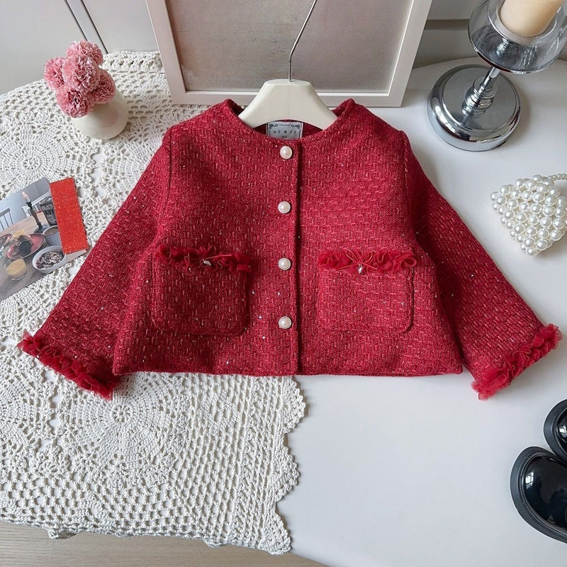 New Girls' Winter Christmas Coat Skirt Two-piece Set