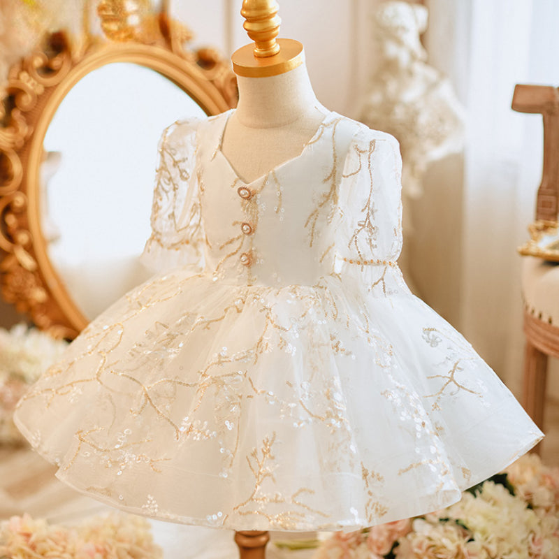 Baby Girl White Fluffy Birthday Embroidery Princess Dress