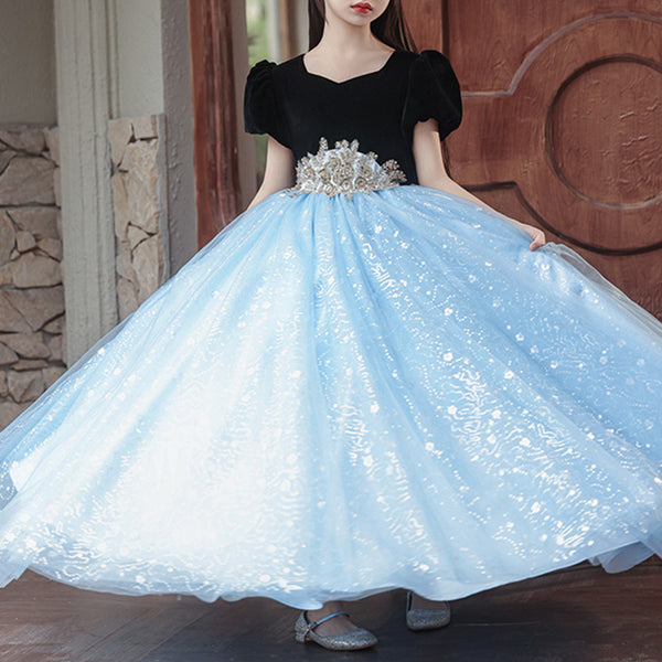 Elegant Baby Mesh Sequin Dress Toddler Prom Dress