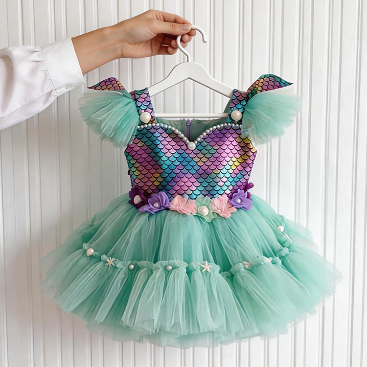 Girls Mermaid Dress Christmas Dress Beauty Pageant Dress Toddler Sequin Dress Birthday Dress, Blue / 6 Months (70cm)