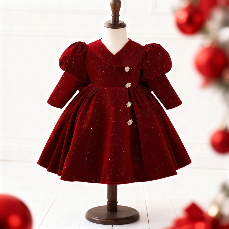Toddler Christmas Dress Baby Girl Red Dress Birthday Dress Festival Dress, Wine Red / 1-2 Years (90cm) Toddler Christmas Dress Baby Girl Red Dress Birthday Dress Festival Dress, Wine Red / 1-2 Years (90cm)