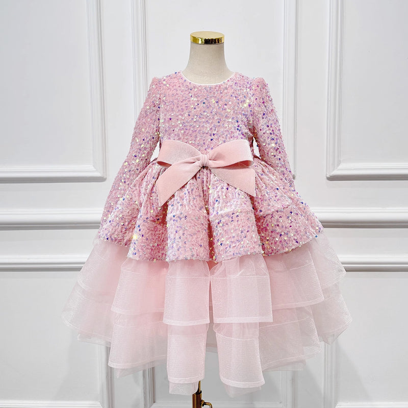 Elegant Christmas Dress Baby Girls Pink Winter Sequin Cake Dress New marryshe Elegant Christmas Dress Baby Girls Pink Winter Sequin Cake Dress New marryshe