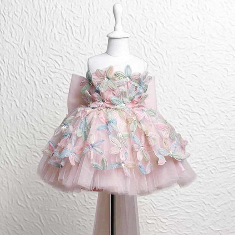 Baby Girl Birthday Princess Dress Floral Fairy Costume  Sleeveless Tulle Party Gown