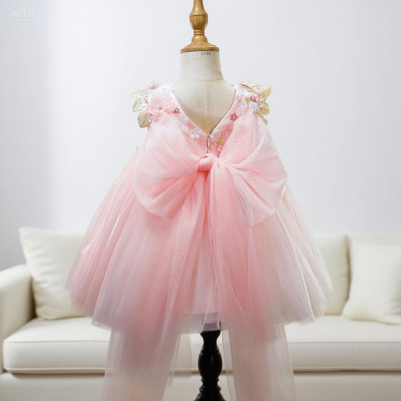 Pink Flower Girl Dress Wedding Dress Girl Birthday Sleeveless Dress