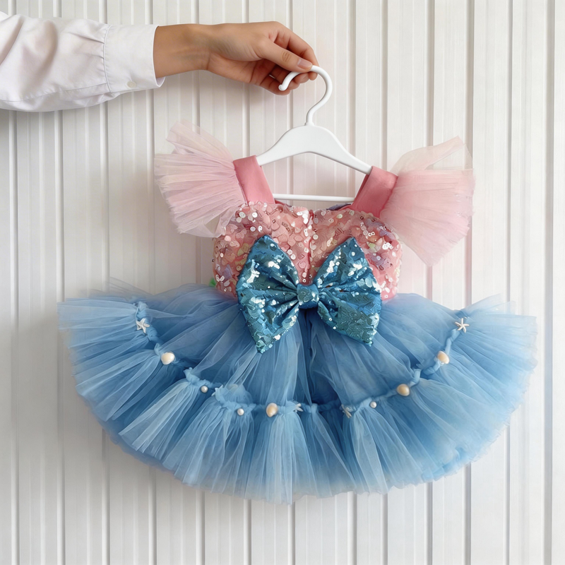 Girls Mermaid Dress Christmas Dress Toddler Sequin Dress Birthday Dress Beauty Pageant Dress, Blue / 5-6 Years (130cm)