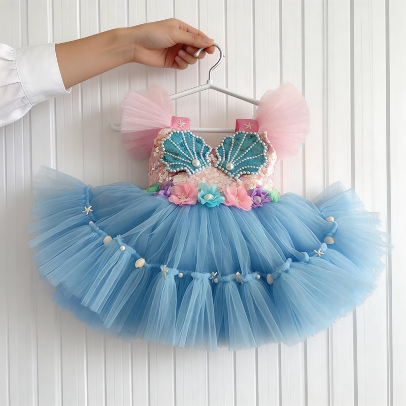 Girls Mermaid Dress Christmas Dress Toddler Sequin Dress Birthday Dress Beauty Pageant Dress, Blue / 5-6 Years (130cm)