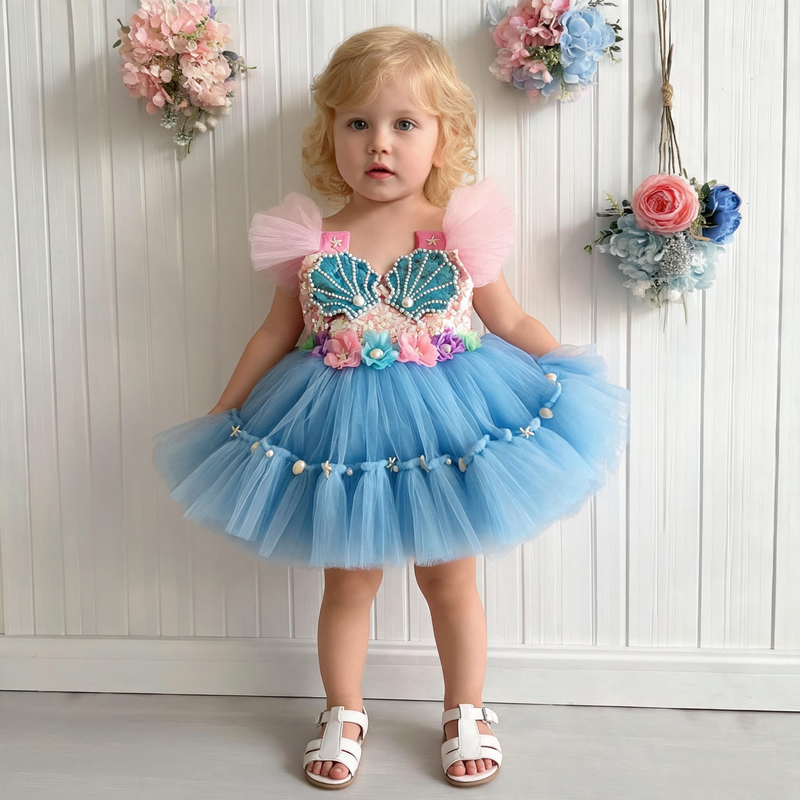 Girls Mermaid Dress Christmas Dress Toddler Sequin Dress Birthday Dress Beauty Pageant Dress, Blue / 5-6 Years (130cm)
