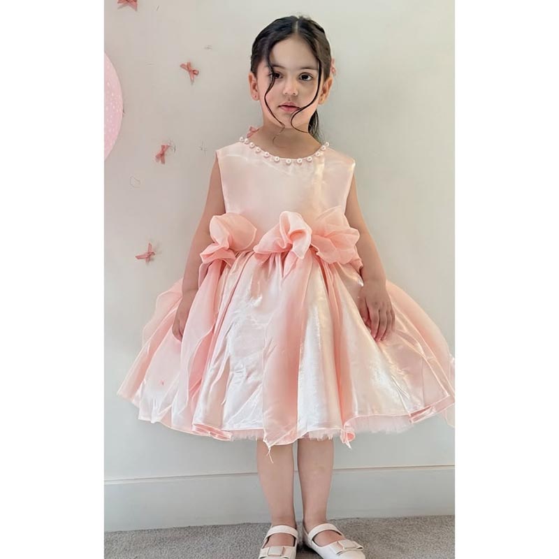 Elegant Baby Pink Sleeveless Bow Puff Dress Toddler Party Dresses