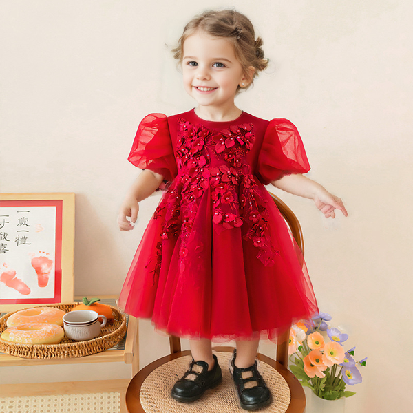 Cute Baby Girl Wine Red Dress Toddler Pageant Birthday Princess Dress