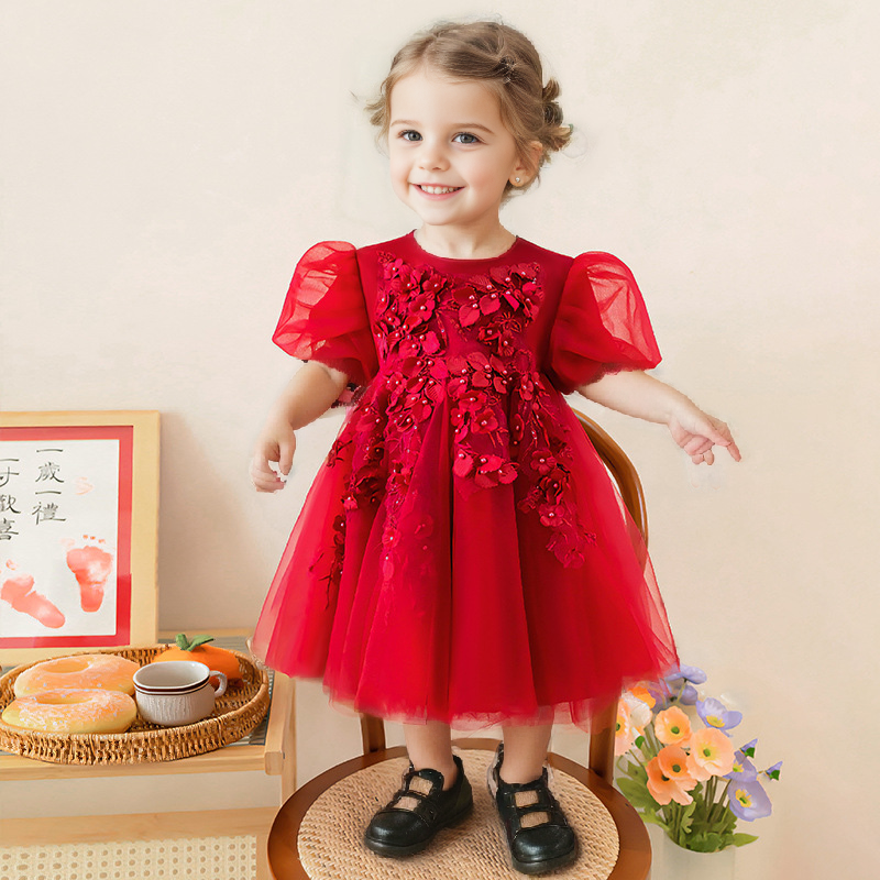 Cute Baby Girl Wine Red Dress Toddler Pageant Birthday Princess