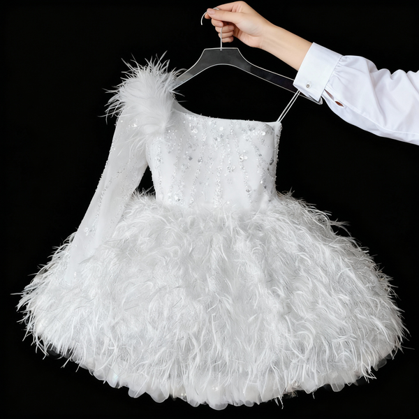 Elegant Prom Dress Baby Girl White Christening Dress Toddler Birthday Pageant Princess Dress