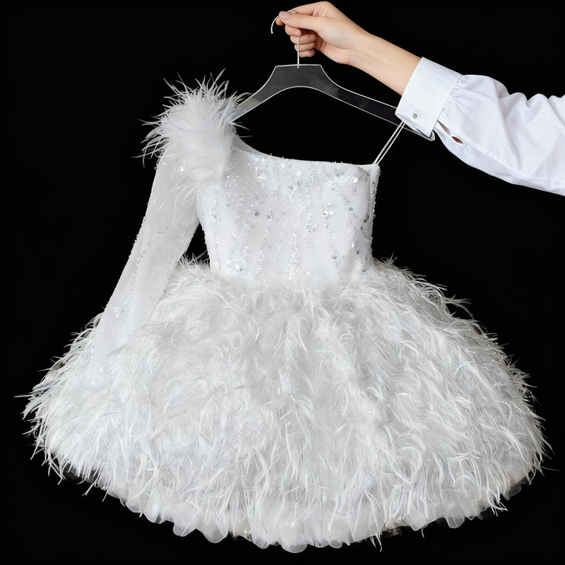 Elegant Prom Dress Baby Girl White Christening Dress Toddler Birthday Pageant Princess Dress