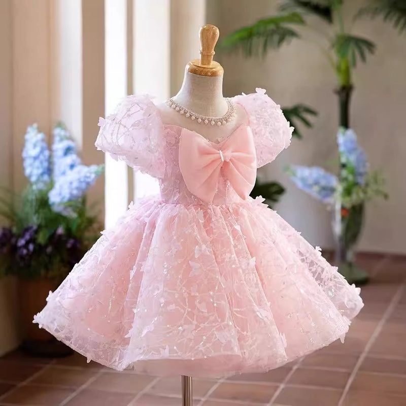 Children's Pink Birthday Dress Flower Girl Wedding Princess Dress