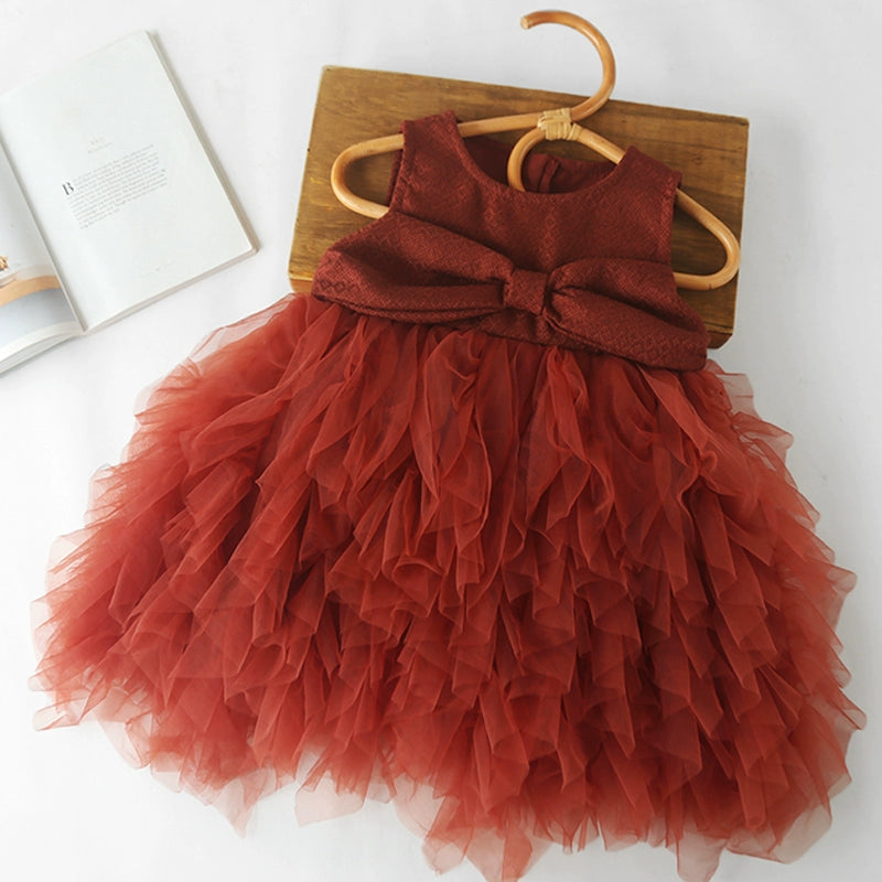 Girls Birthday Princess Dress Girls Red Bow Dress Children's Party Dress