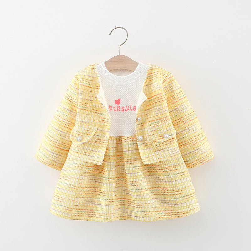 Girls Colorful Plaid Jacket Two-piece Dress