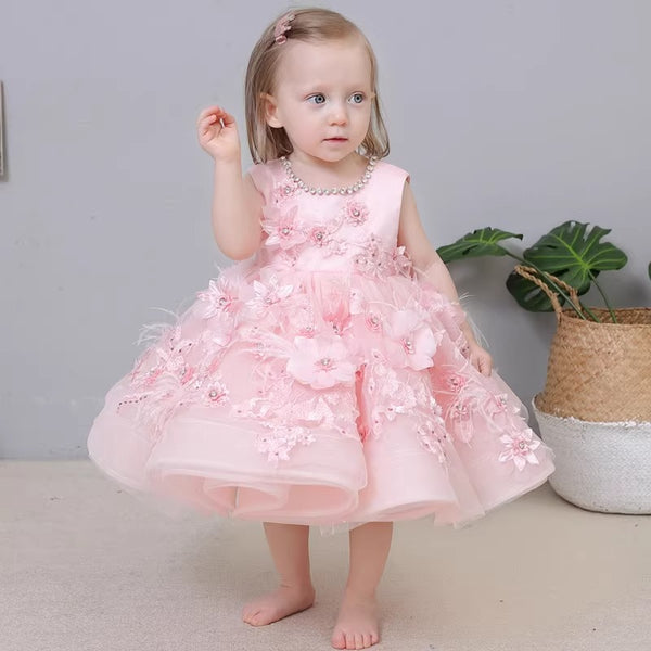 Cute Baby Girl Embroidery Pageant Dress Toddler Birthday Party Ball Gown