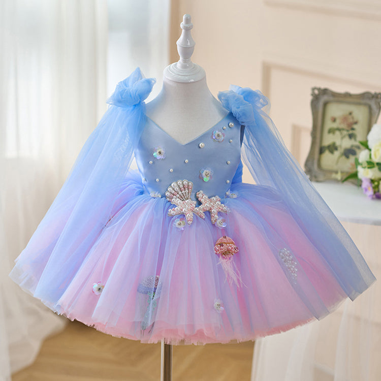 Girls Blue Ball Princess Dress Girls Birthday Suspender Dress