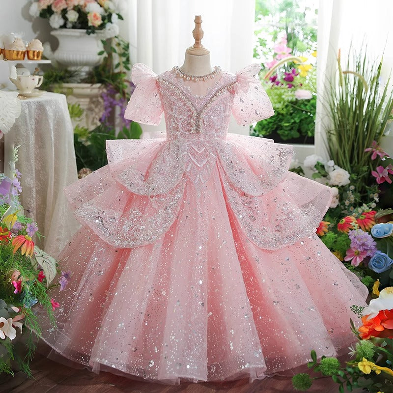 Girls Elegant Prom Dress Girls Sparkling Birthday Princess Dress
