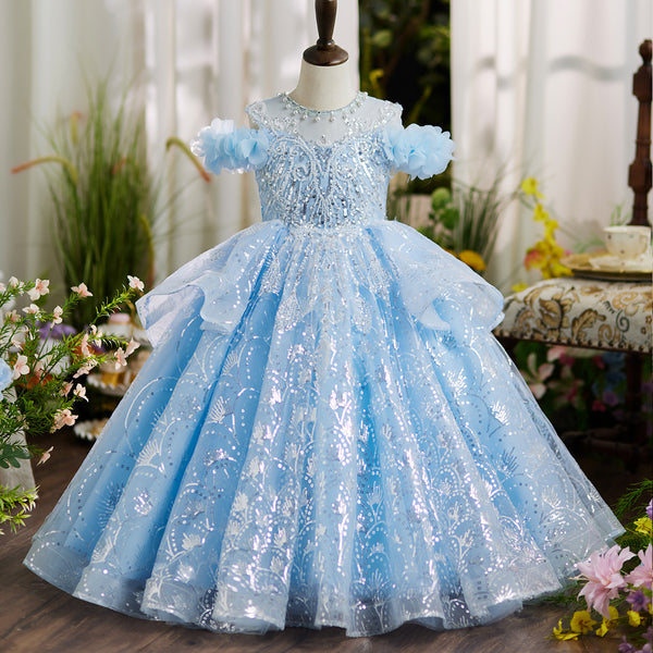 Girls Prom Dress Flower Girl Blue Princess Dress Girls Birthday Dress