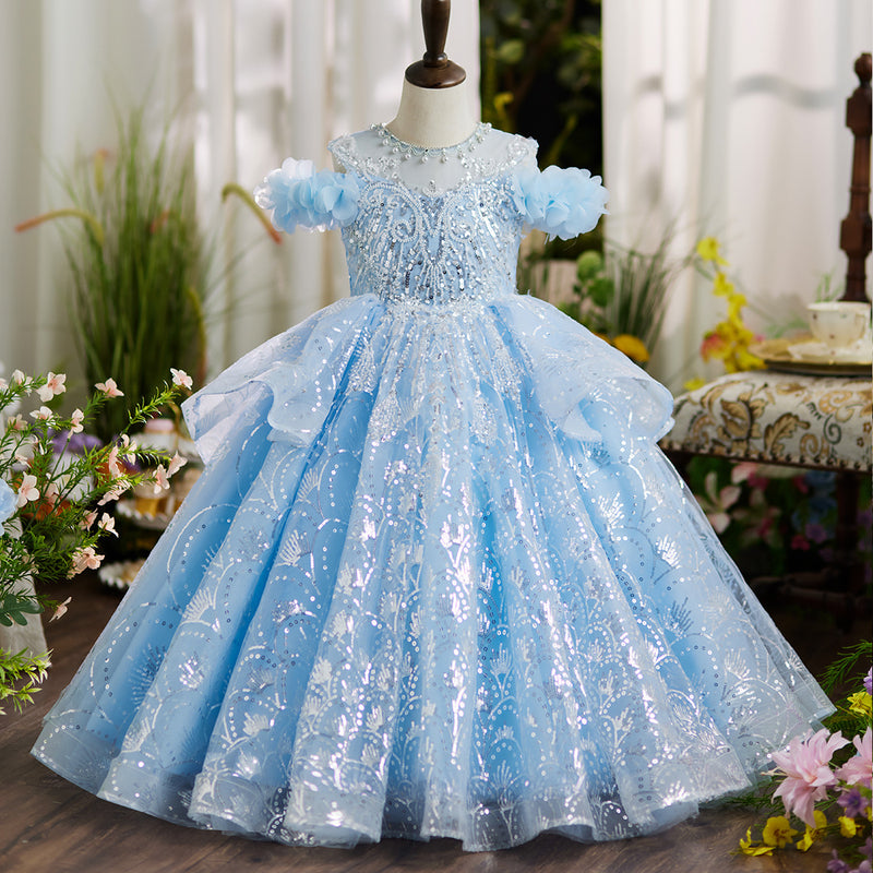 Girls Prom Dress Flower Girl Blue Princess Dress Girls Birthday Dress Girls Prom Dress Flower Girl Blue Princess Dress Girls Birthday Dress