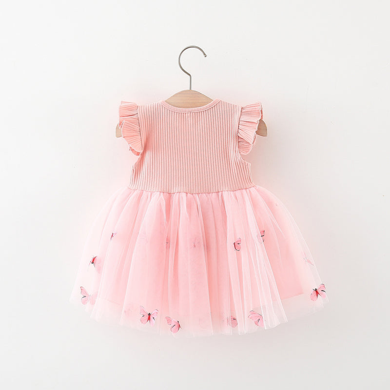 Baby Summer Dress Girls Bowknot Flying Sleeve Princess Dress