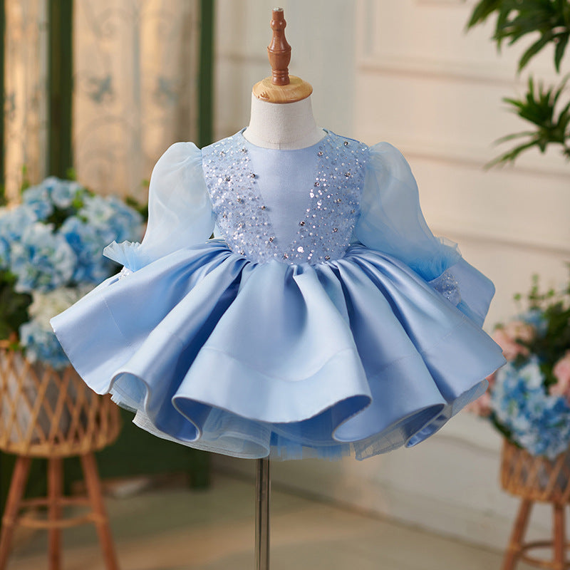 Girls Party Christmas Blue Puffy Princess Dress – marryshe
