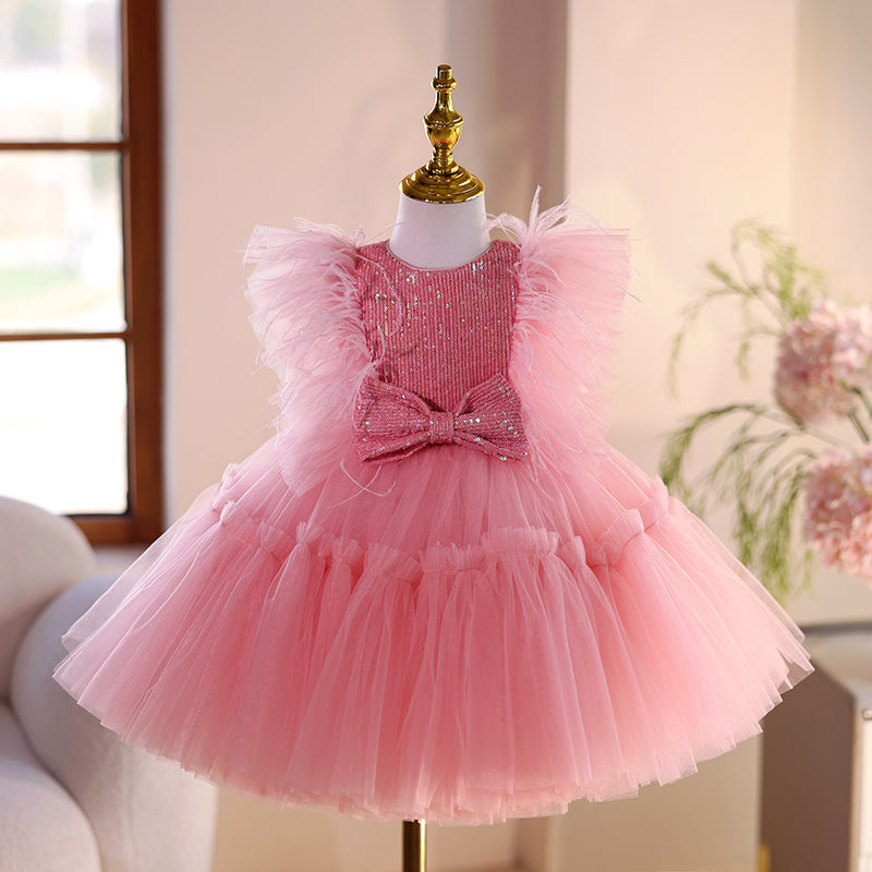 Pink Girl Birthday Princess Dress Flower Girl Puffy Dress marryshe Pink Girl Birthday Princess Dress Flower Girl Puffy Dress marryshe