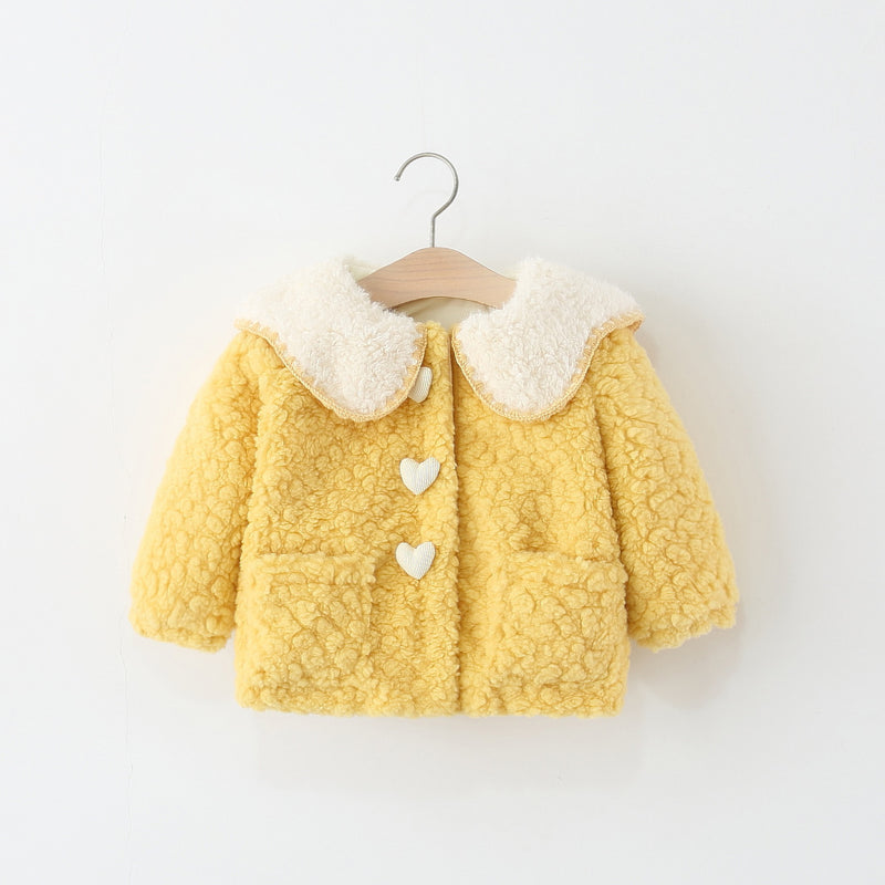 Girl's Winter Heart-Shaped Lapel Collared Coat