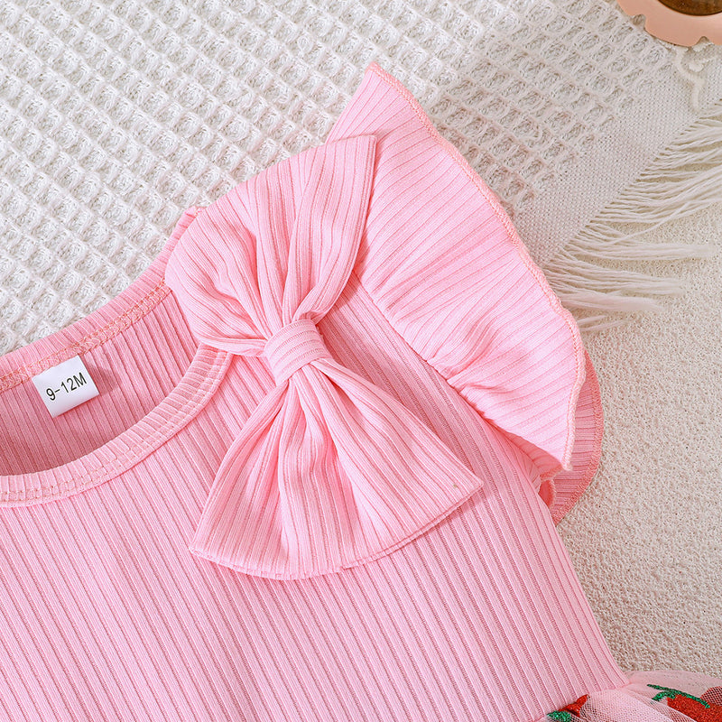 Summer New Girls Cute Strawberry Pattern Mesh Dress