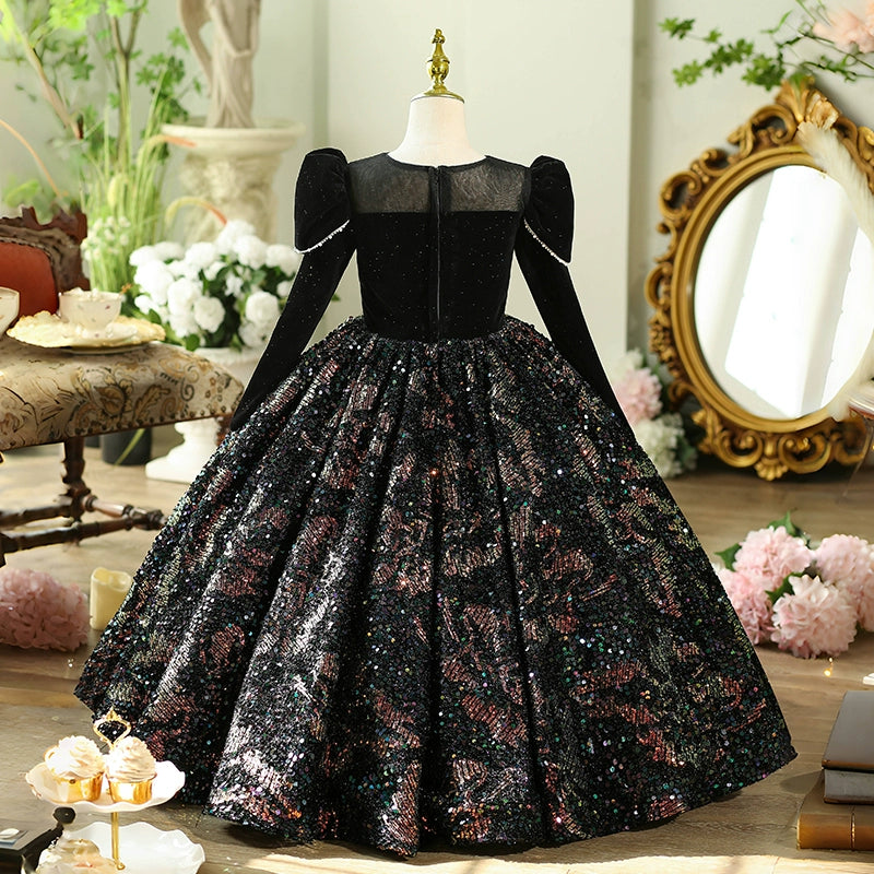 Girls Black Pageant Dress Children's Birthday Princess Dress