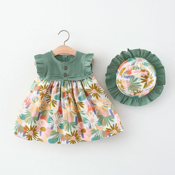 Baby Girl Spliced Butterfly Sleeve Floral Dress Toddler Ball Gowns