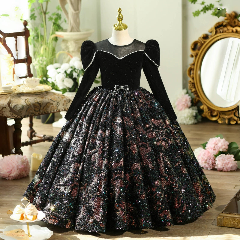 Girls Black Pageant Dress Children's Birthday Princess Dress