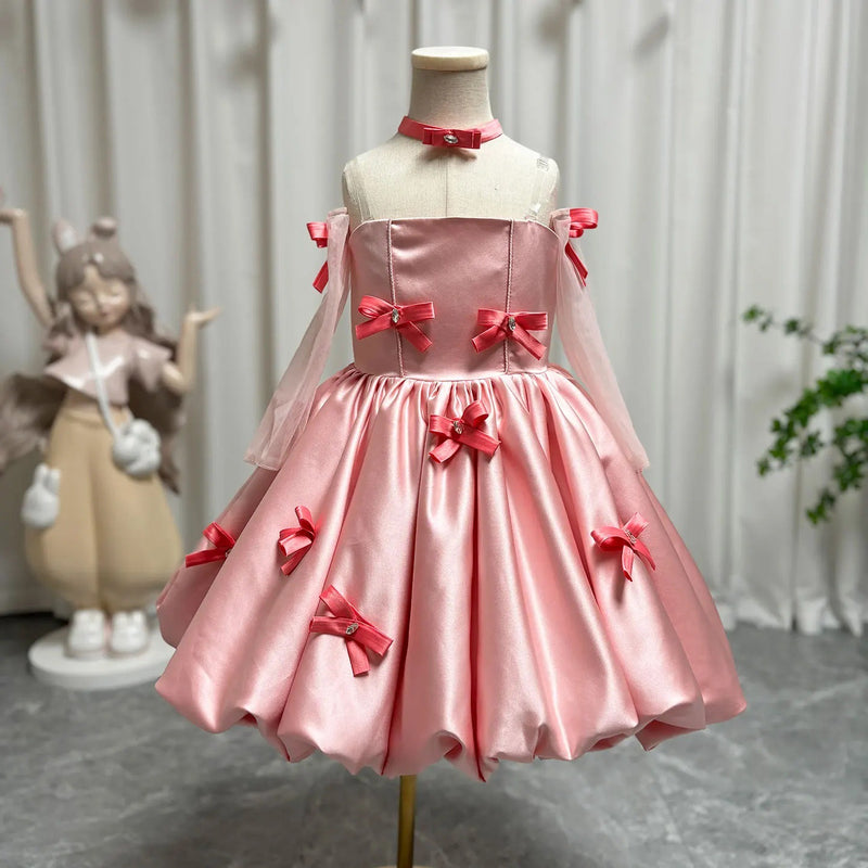Girls Pink Birthday Princess Dress Children's Party Suspender Dress