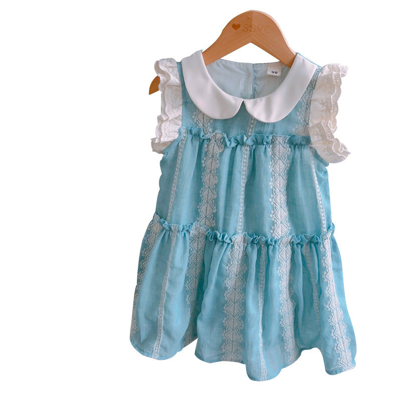 New Summer Girls' Doll Collar Dress Two Piece Set